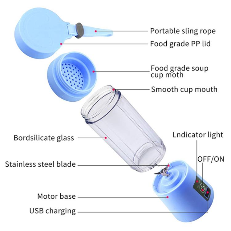 USB Rechargeable Electric Automatic Vegetable Fruit Citrus Orange Juice Maker Cup Mixer Bottle (380ML)(6 Blades Pink) - free shipping - PMC TechLife - Order now!