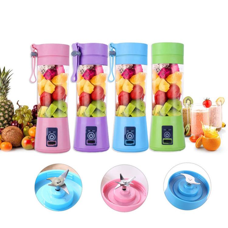 USB Rechargeable Electric Automatic Vegetable Fruit Citrus Orange Juice Maker Cup Mixer Bottle (380ML)(6 Blades Pink)