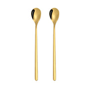 2 PCS Stainless Steel Spoon Creative Coffee Spoon Bar Ice Spoon Gold Plated Long Stirring Spoon, Style:Round Spoon, Color:Gold
