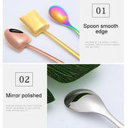 2 PCS Stainless Steel Spoon Creative Coffee Spoon Bar Ice Spoon Gold Plated Long Stirring Spoon, Style:Round Spoon, Color:Gold