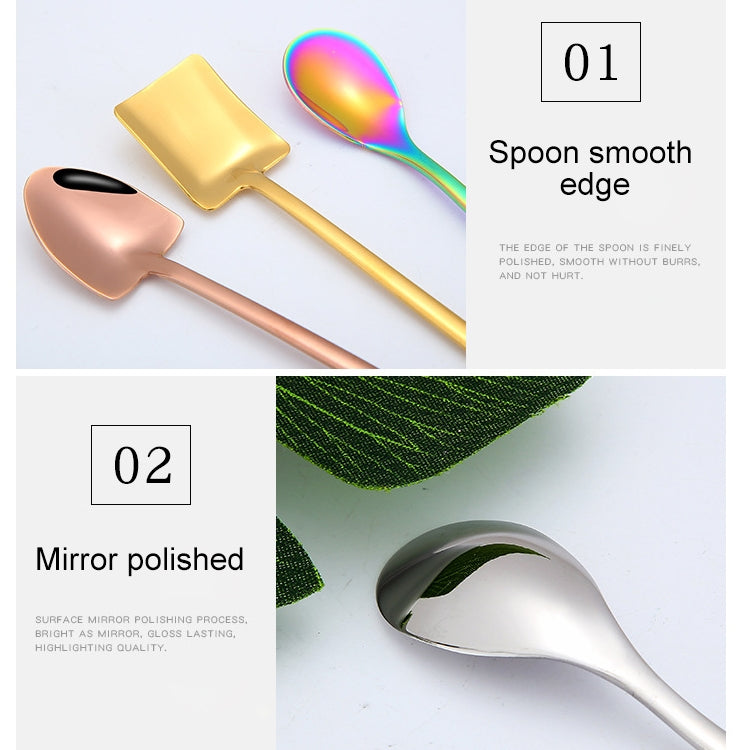2 PCS Stainless Steel Spoon Creative Coffee Spoon Bar Ice Spoon Gold Plated Long Stirring Spoon, Style:Round Spoon, Color:Gold