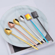 2 PCS Stainless Steel Spoon Creative Coffee Spoon Bar Ice Spoon Gold Plated Long Stirring Spoon, Style:Round Spoon, Color:Gold