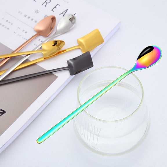 2 PCS Stainless Steel Spoon Creative Coffee Spoon Bar Ice Spoon Gold Plated Long Stirring Spoon, Style:Round Spoon, Color:Gold