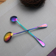 2 PCS Stainless Steel Rainbow Long Handled Coffee Scoops Cold Drink Stirring Spoon for Dessert Cake, Style:Round Spoon(Colorful)
