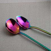 2 PCS Stainless Steel Rainbow Long Handled Coffee Scoops Cold Drink Stirring Spoon for Dessert Cake, Style:Sharp Spoon(Colorful)