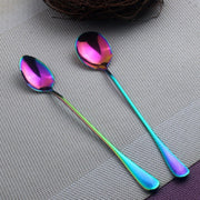 2 PCS Stainless Steel Rainbow Long Handled Coffee Scoops Cold Drink Stirring Spoon for Dessert Cake, Style:Sharp Spoon(Colorful)