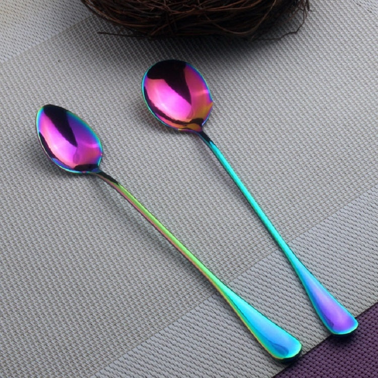 2 PCS Stainless Steel Rainbow Long Handled Coffee Scoops Cold Drink Stirring Spoon for Dessert Cake, Style:Sharp Spoon(Colorful)