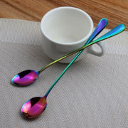 2 PCS Stainless Steel Rainbow Long Handled Coffee Scoops Cold Drink Stirring Spoon for Dessert Cake, Style:Sharp Spoon(Colorful)