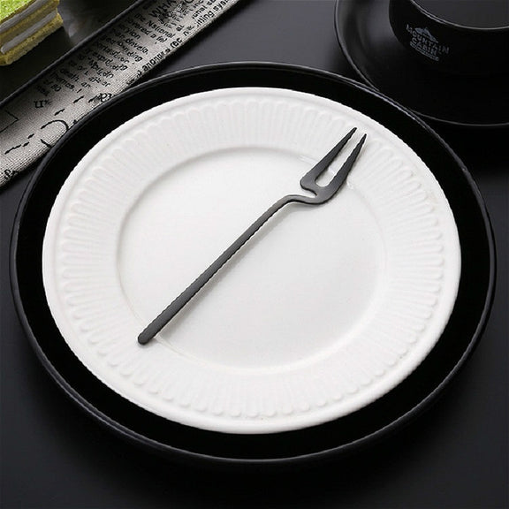 Stainless Steel V-shaped Wall Hanging Design Simple Coffee Spoon Fork Creative Long Handle Stirring Tableware, Style:Fork, Color:Black