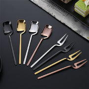 Stainless Steel V-shaped Wall Hanging Design Simple Coffee Spoon Fork Creative Long Handle Stirring Tableware, Style:Fork, Color:Black