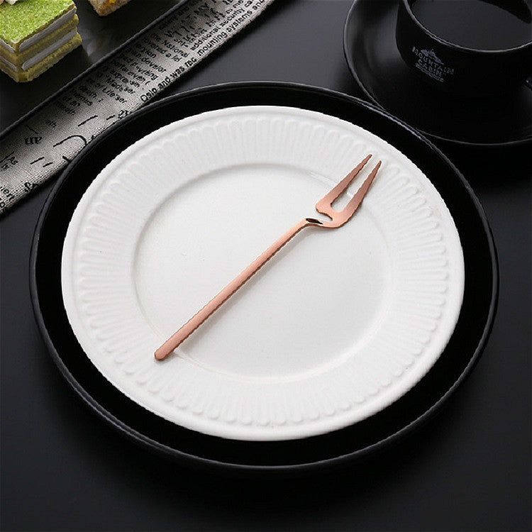 Stainless Steel V-shaped Wall Hanging Design Simple Coffee Spoon Fork Creative Long Handle Stirring Tableware, Style:Fork, Color:Rose Gold
