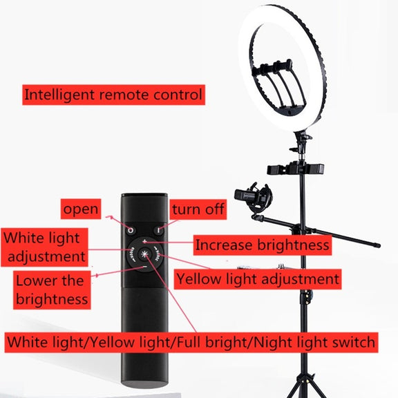 HQ-18N 18 inch 45cm LED Ring Vlogging Photography Video Lights Kits with Remote Control & Phone Clamp & 2.1m Tripod Mount, EU Plug