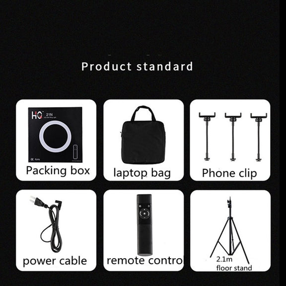 HQ-18N 18 inch 45cm LED Ring Vlogging Photography Video Lights Kits with Remote Control & Phone Clamp & 2.1m Tripod Mount, EU Plug