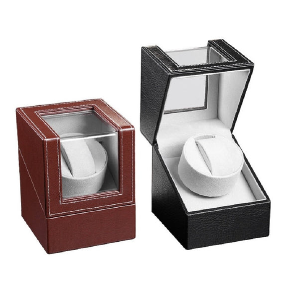 Leather Single Watch Box Electric Motor Watch Shaker Automatic Watch Shaker ���US Plug(Black)