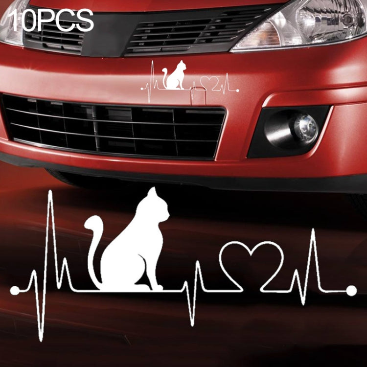 10 PCS Cat Heartbeat Lifeline Shape Vinyl Decal Creative Car Stickers Car Styling Truck Accessories, Size: 26.5x12cm (Silver) - Decorative Sticker by PMC TechLife | Online Shopping South Africa | PMC TechLife | Buy Now Pay Later Mobicred