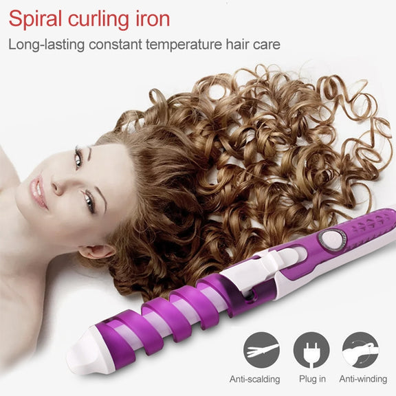 Hair Styling Tool Hair Curler Roller Spiral Curling Iron(Purple)