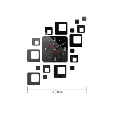 Home Mirror Surface Sticker Home Office Decorative Mirrors 3D Stereo Clock Acrylic Mirror Clock Block Combination Clock(Red)
