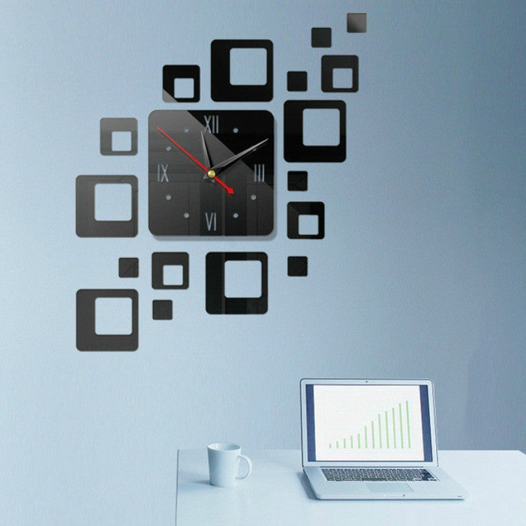 Home Mirror Surface Sticker Home Office Decorative Mirrors 3D Stereo Clock Acrylic Mirror Clock Block Combination Clock(Black) - free shipping - PMc TechLife - Order now!