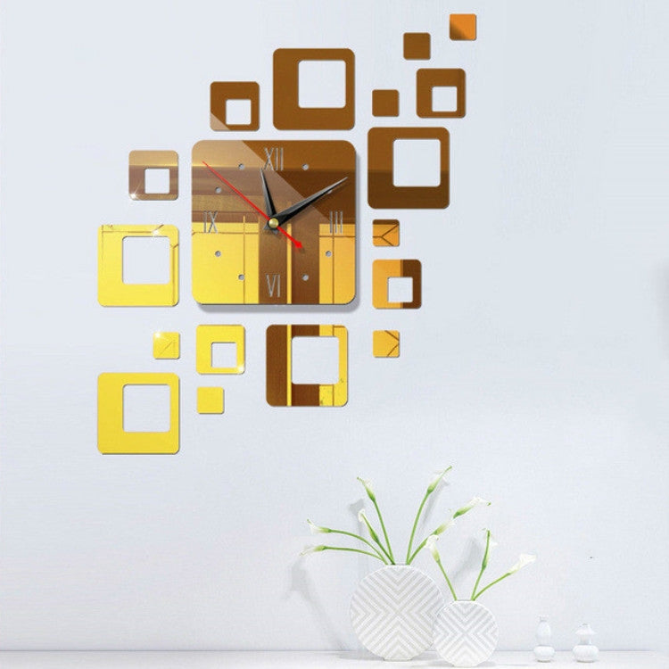 Home Mirror Surface Sticker Home Office Decorative Mirrors 3D Stereo Clock Acrylic Mirror Clock Block Combination Clock(Mirror Deep Gold) - Wall Clock by PMc TechLife | Online Shopping South Africa | PMc TechLife | Buy Now Pay Later Mobicred