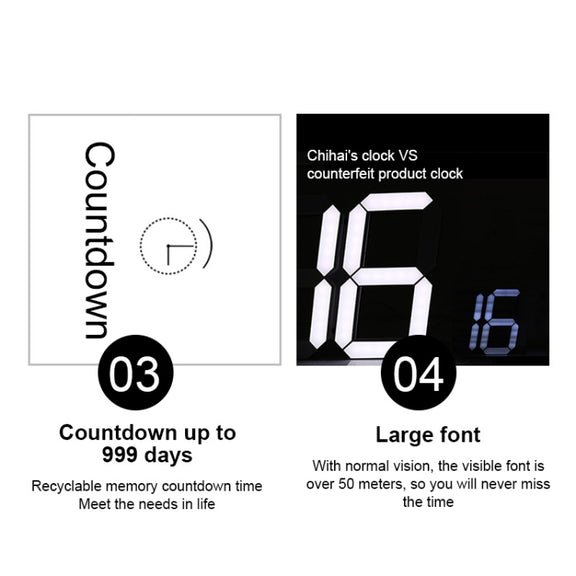 Multifunctional LED Wall Clock Creative Digital Clock, Style:Hollow Remote Control(White Font)