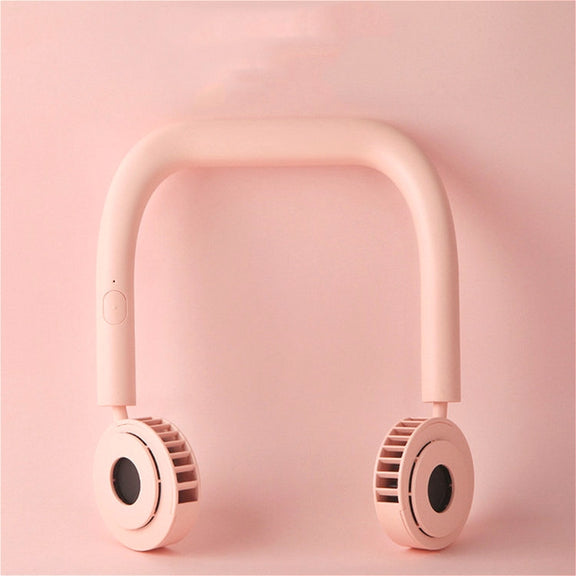 USB Charging Fan Portable Mini Hanging Neck Fan(Cherry Blossom Powder)