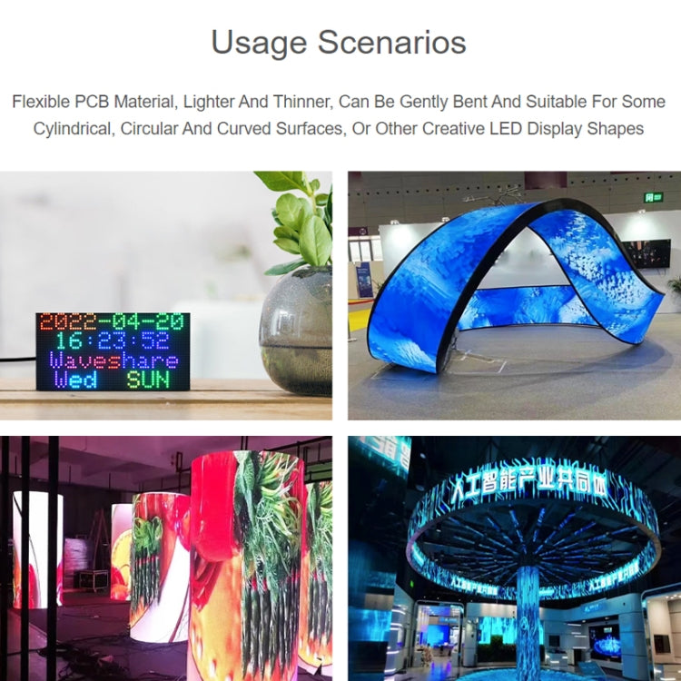 Waveshare Flexible RGB Full-color LED Matrix Panel, 2.5mm Pitch, 96x48 Pixels, Adjustable Brightness Bendable PCB - free shipping - PMC TechLife - Order now!