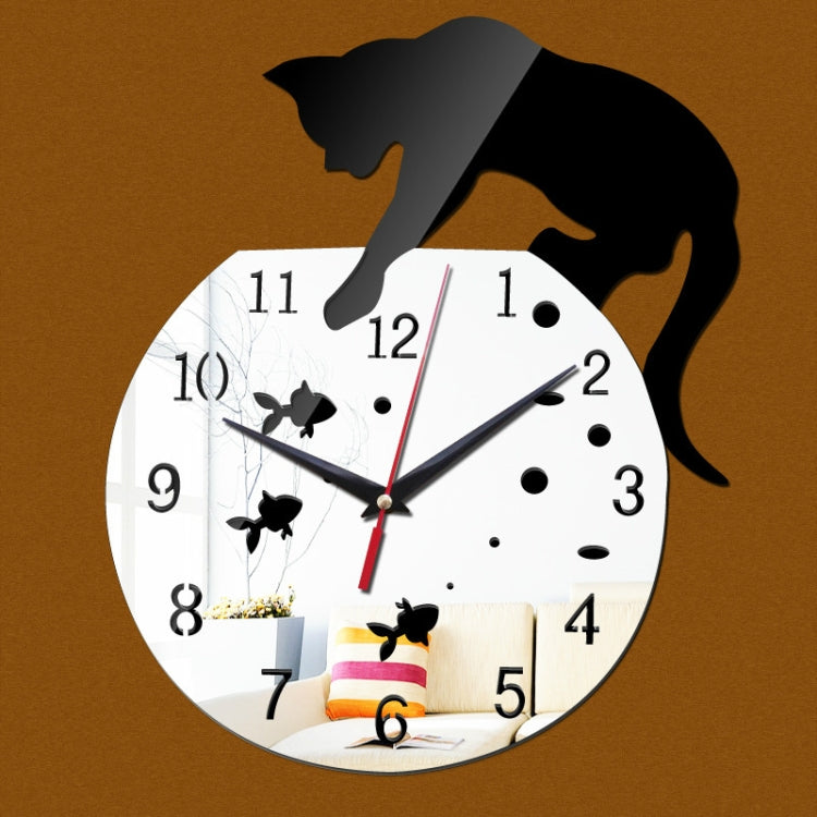 3D Acrylic Cat Mirror Wall Clock DIY Fashion Home Decoration(Silver Black) - Wall Clock by PMc TechLife | Online Shopping South Africa | PMc TechLife | Buy Now Pay Later Mobicred