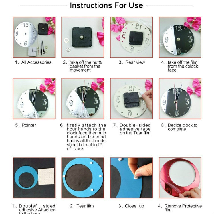 3D Acrylic Cat Mirror Wall Clock DIY Fashion Home Decoration(Silver Black) - Wall Clock by PMc TechLife | Online Shopping South Africa | PMc TechLife | Buy Now Pay Later Mobicred