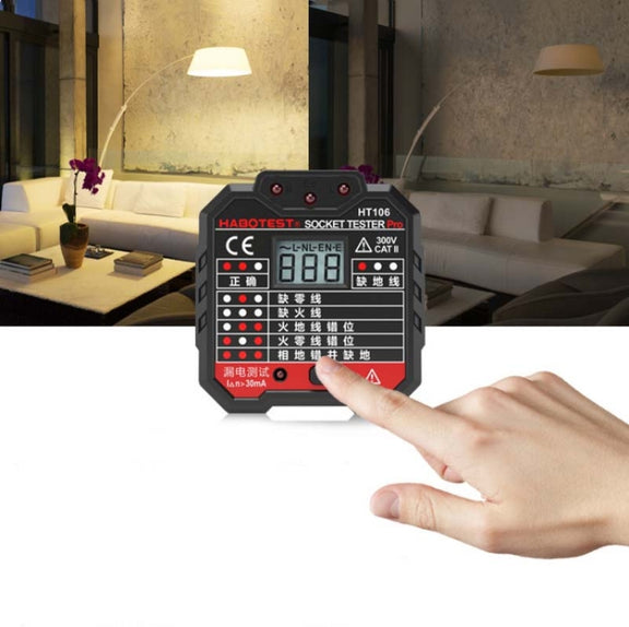 HT106 Socket Testers Voltage Test Detector Ground Line Neutral Line Live Line Leakage Electroscope(EU Plug)