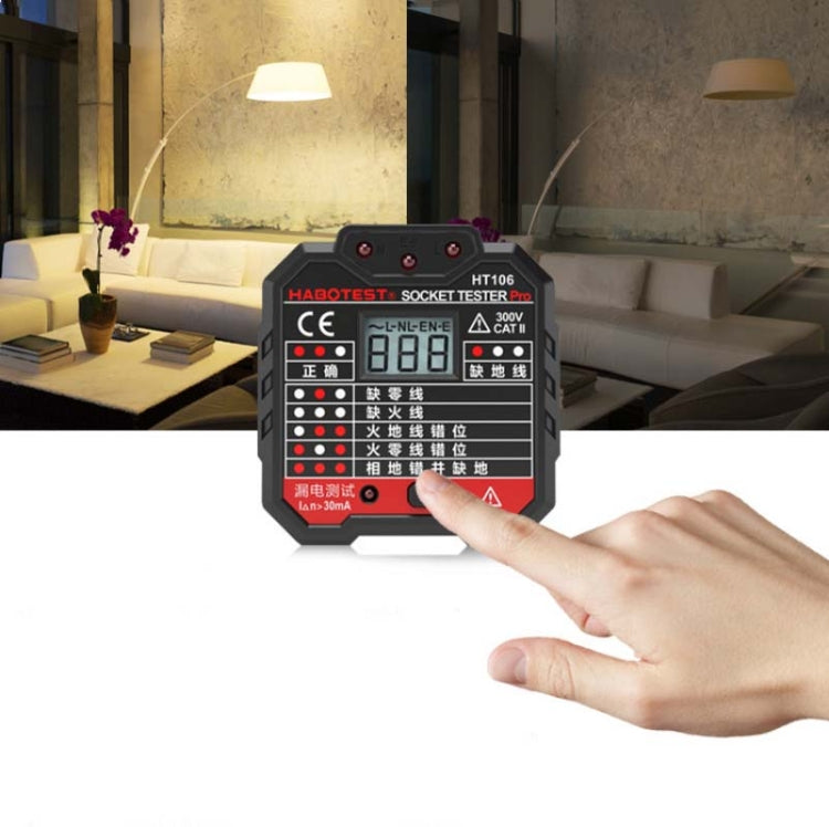HT106 Socket Testers Voltage Test Detector Ground Line Neutral Line Live Line Leakage Electroscope(EU Plug)