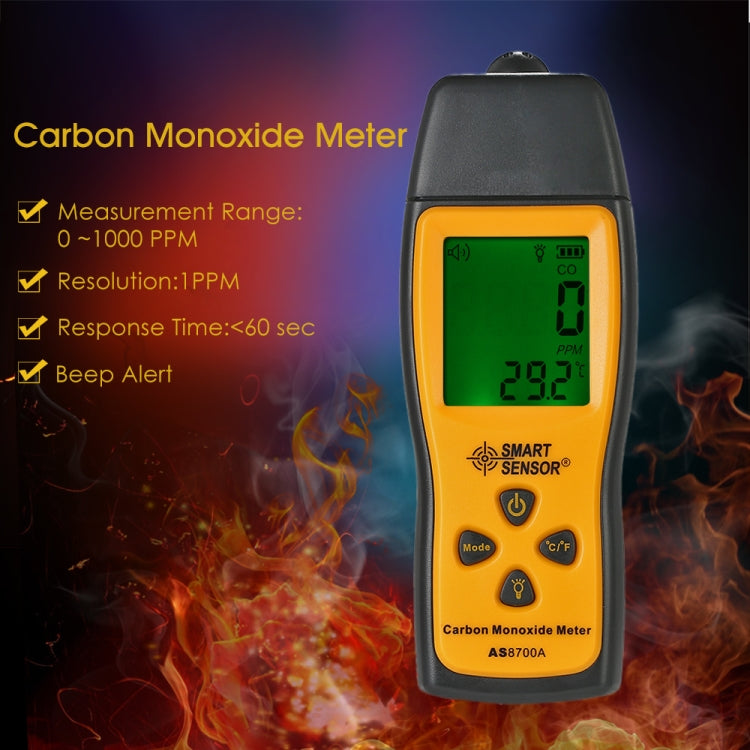 Smart Sensor AS8700A Handheld Carbon Monoxide Meter High Precision Digital CO Leak Detector Analyzer,  Sound  Light Alarm, Range: 0-1000ppm - free shipping - PMC TechLife - Order now!