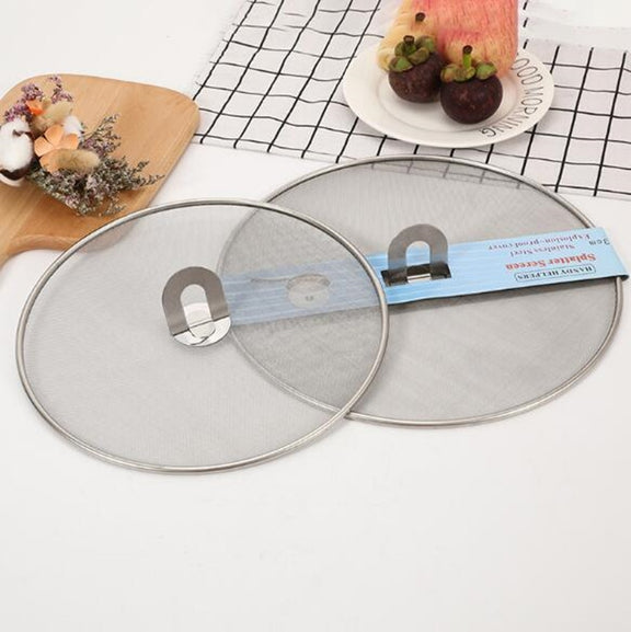 Stainless Steel Oil Proof Cover Fried Oil Splash Proof Net Cover Pizza Tray Kitchen Gadget, Size:33cm(Stainless steel)