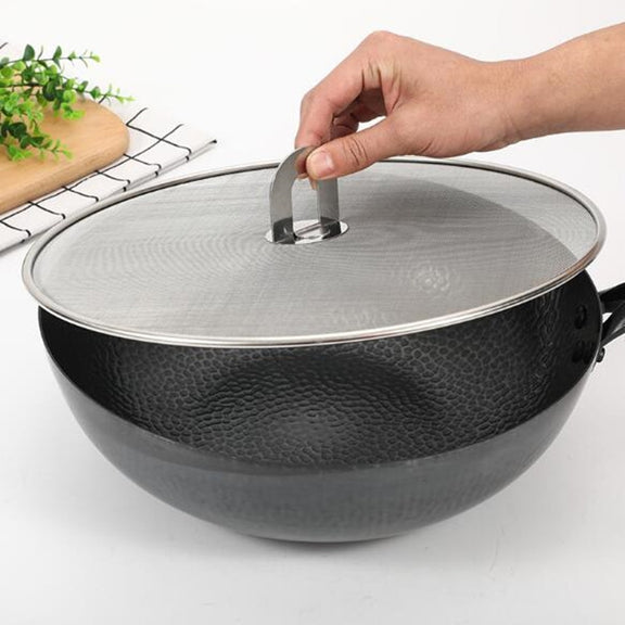 Stainless Steel Oil Proof Cover Fried Oil Splash Proof Net Cover Pizza Tray Kitchen Gadget, Size:33cm(Stainless steel)