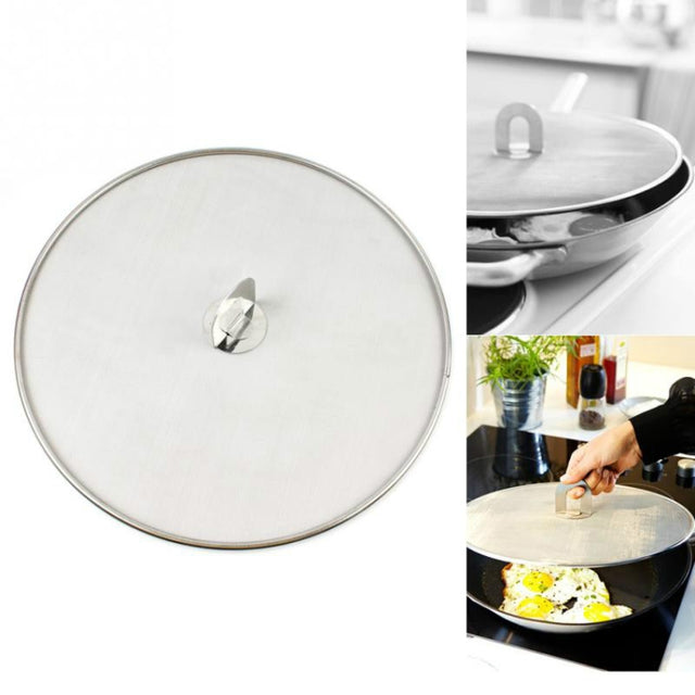 Stainless Steel Oil Proof Cover Fried Oil Splash Proof Net Cover Pizza Tray Kitchen Gadget, Size:33cm(Stainless steel)