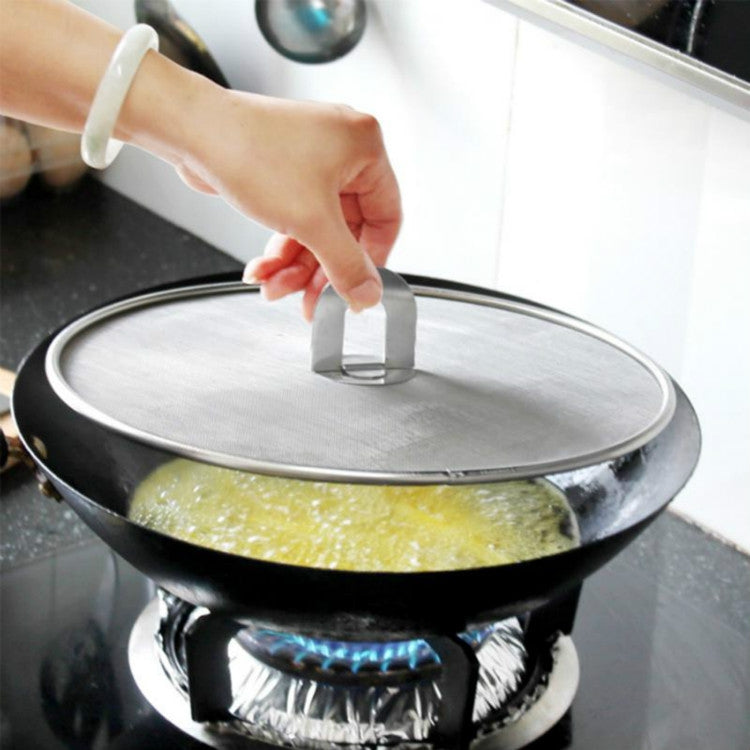 Stainless Steel Oil Proof Cover Fried Oil Splash Proof Net Cover Pizza Tray Kitchen Gadget, Size:33cm(Stainless steel)