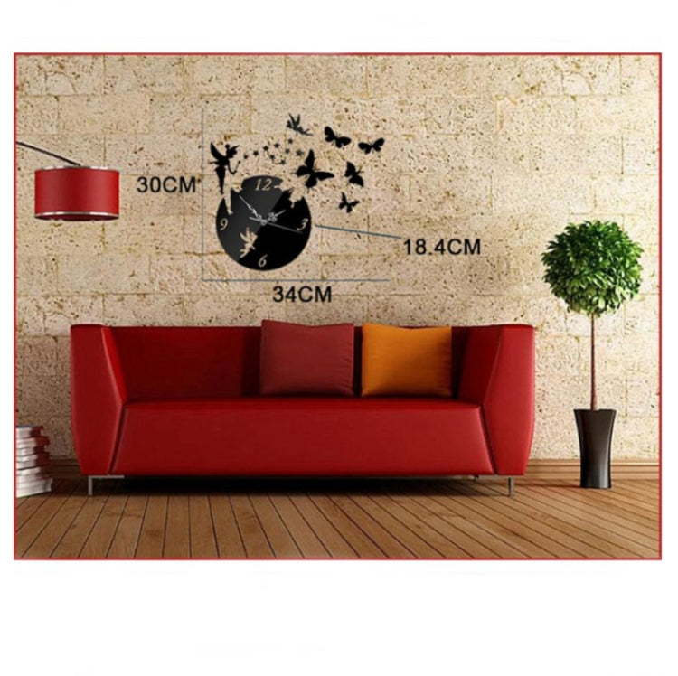 Butterfly Star 3D Acrylic Stereo Living Room Bedroom Decorating Mirror Wall Clock(Black)