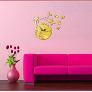 Butterfly Star 3D Acrylic Stereo Living Room Bedroom Decorating Mirror Wall Clock(Gold)