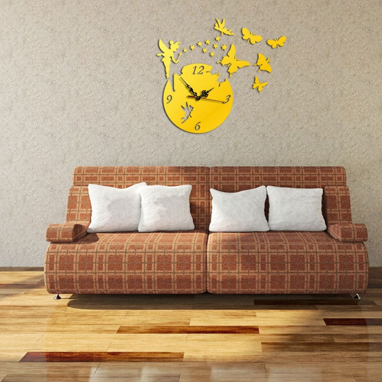 Butterfly Star 3D Acrylic Stereo Living Room Bedroom Decorating Mirror Wall Clock(Silver)