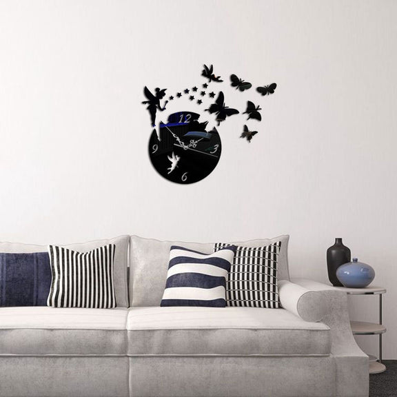 Butterfly Star 3D Acrylic Stereo Living Room Bedroom Decorating Mirror Wall Clock(Silver)