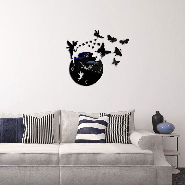 Butterfly Star 3D Acrylic Stereo Living Room Bedroom Decorating Mirror Wall Clock(Silver)