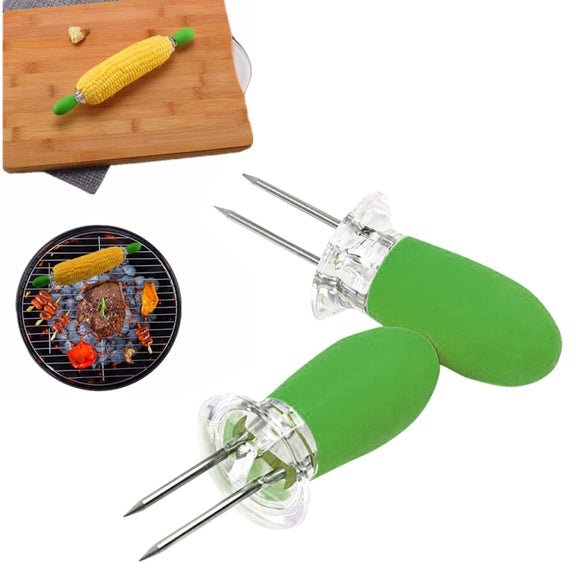 5 Pairs Outdoor BBQ Stainless Steel Corn Fork Fruit Fork Corn Device(Orange)