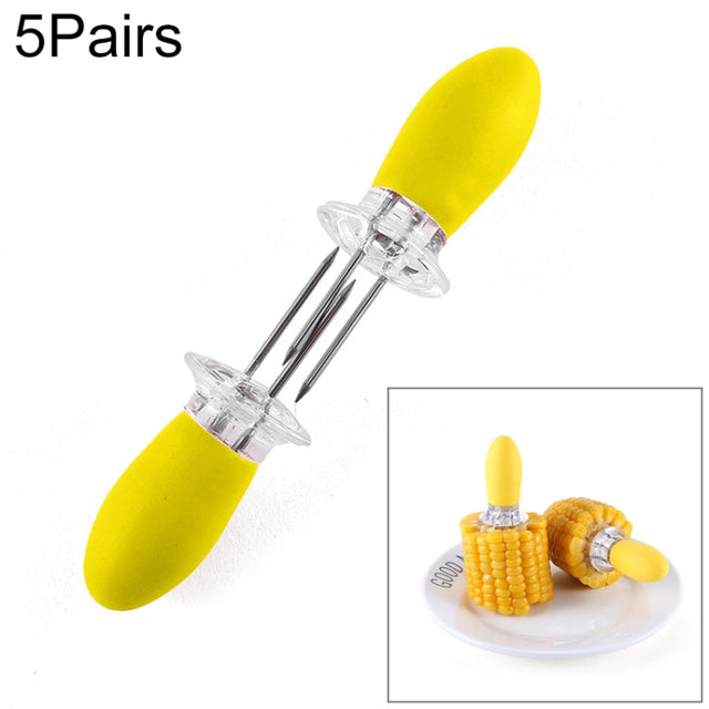 5 Pairs Outdoor BBQ Stainless Steel Corn Fork Fruit Fork Corn Device(Yellow)