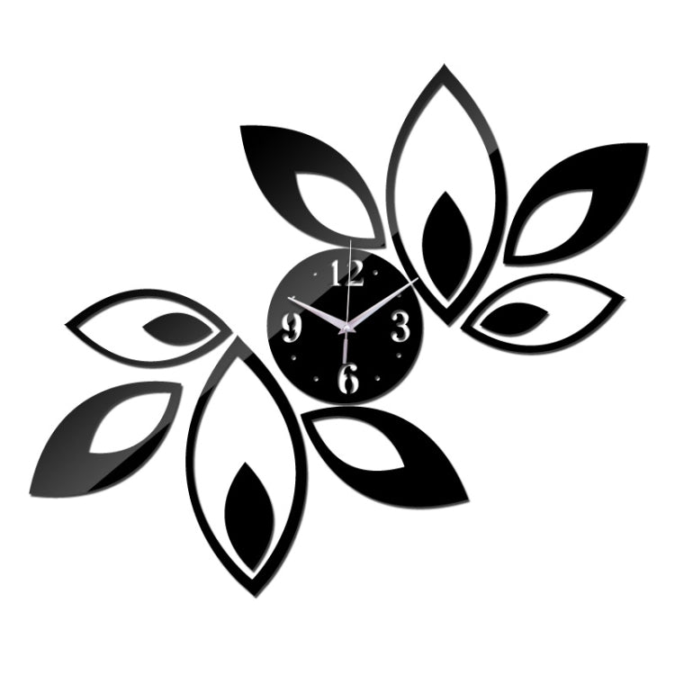 Flower Art Modern Design DIY Removable 3D Crystal Mirror Wall Clock Wall Sticker Living Room Bedroom Decor(Black) - Wall Clock by PMc TechLife | Online Shopping South Africa | PMc TechLife | Buy Now Pay Later Mobicred