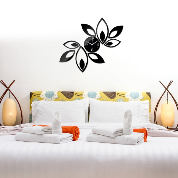 Flower Art Modern Design DIY Removable 3D Crystal Mirror Wall Clock Wall Sticker Living Room Bedroom Decor(Black) - Wall Clock by PMc TechLife | Online Shopping South Africa | PMc TechLife | Buy Now Pay Later Mobicred