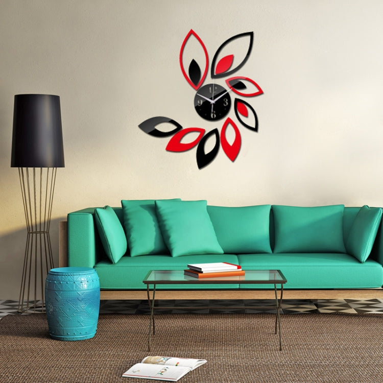 Flower Art Modern Design DIY Removable 3D Crystal Mirror Wall Clock Wall Sticker Living Room Bedroom Decor(Red+Black) - Wall Clock by PMc TechLife | Online Shopping South Africa | PMc TechLife | Buy Now Pay Later Mobicred