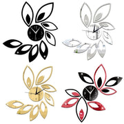 Flower Art Modern Design DIY Removable 3D Crystal Mirror Wall Clock Wall Sticker Living Room Bedroom Decor(Gold)