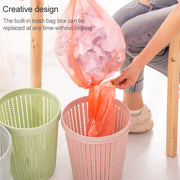 Household Removable Plastic Trash Bin Built-in Trash Bag Box(Pink)