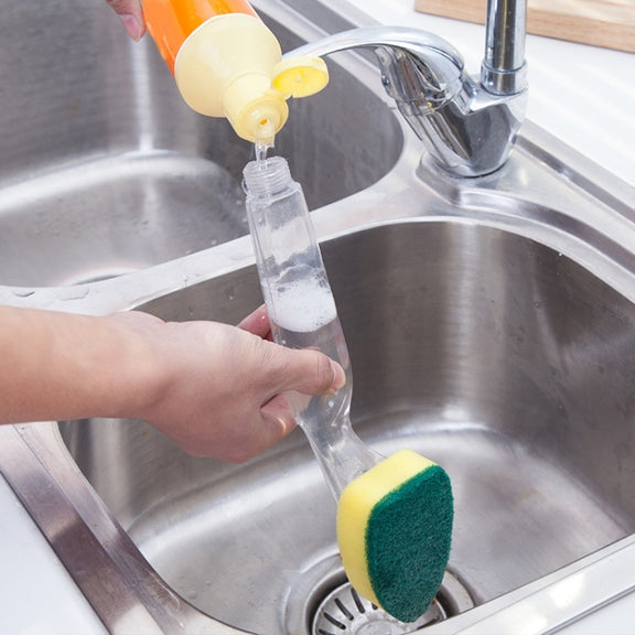 Kitchen Plastic Long Handle Cleaning Brush Automatic Adding Liquid Brush Removable Sponge Brush(With 1pcs head)