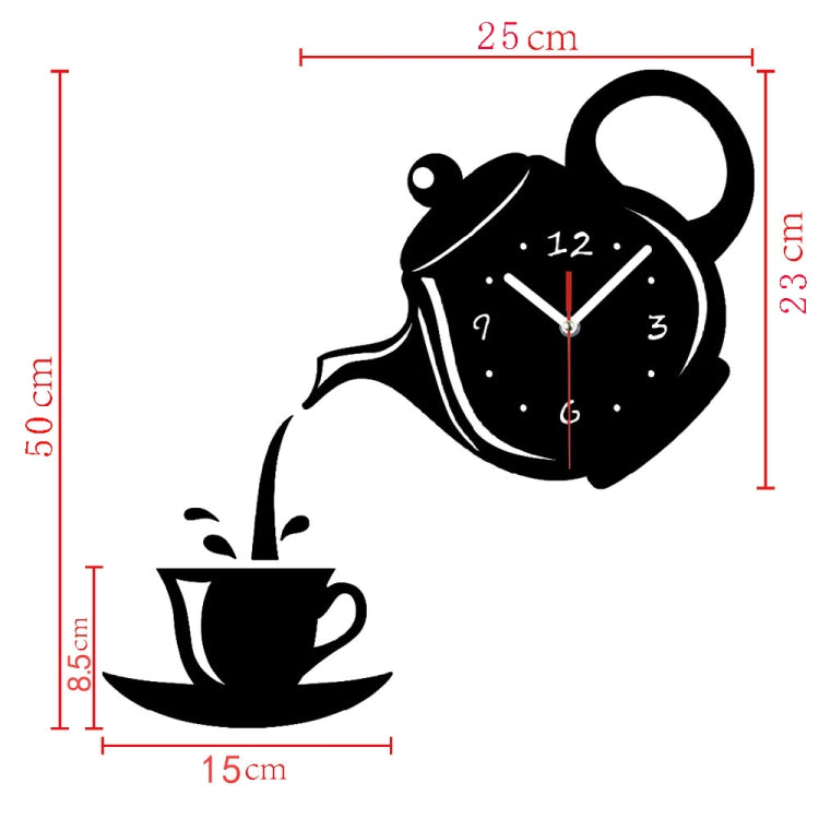 Creative DIY Acrylic Coffee Cup Teapot 3D Wall Clock Decorative Kitchen Wall Clocks Living Room Dining Room Home Decor Clock(Black) - Wall Clock by PMC TechLife | Online Shopping South Africa | PMC TechLife | Buy Now Pay Later Mobicred