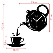 Creative DIY Acrylic Coffee Cup Teapot 3D Wall Clock Decorative Kitchen Wall Clocks Living Room Dining Room Home Decor Clock(Black)